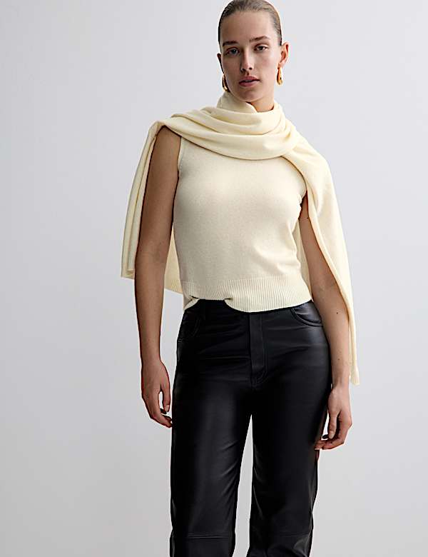Pure Cashmere Scarf Neck Knitted Top - NO