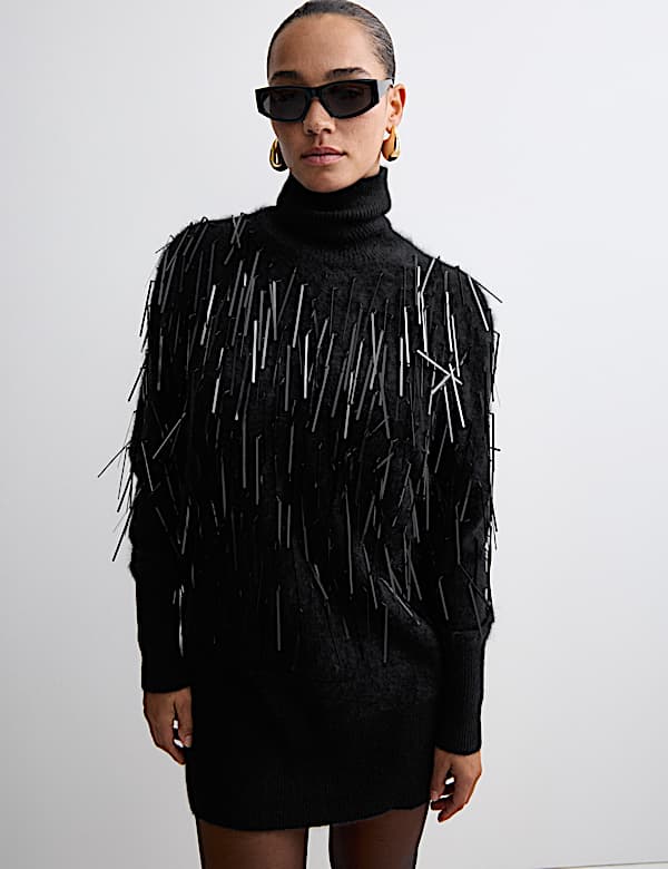 Pure Cashmere Embellished Mini Jumper Dress - NO