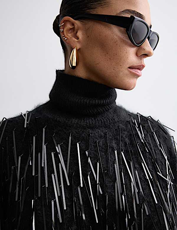 Pure Cashmere Embellished Mini Jumper Dress - NO