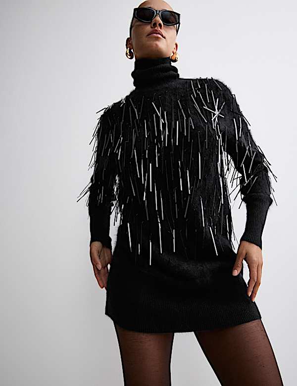 Pure Cashmere Embellished Mini Jumper Dress - NO