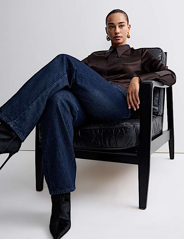 Pure Cotton High Waisted Wide Leg Jeans - NO