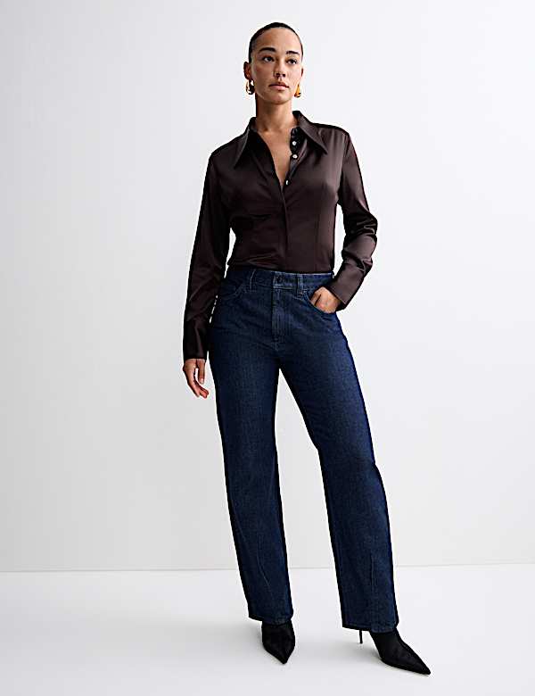 Pure Cotton High Waisted Wide Leg Jeans - NO