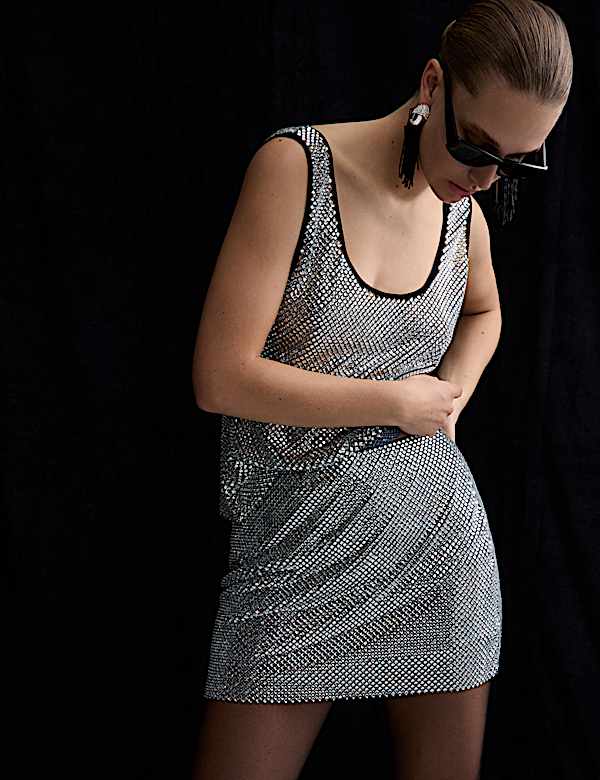 Metallic Embellished Scoop Neck Vest Top - VN