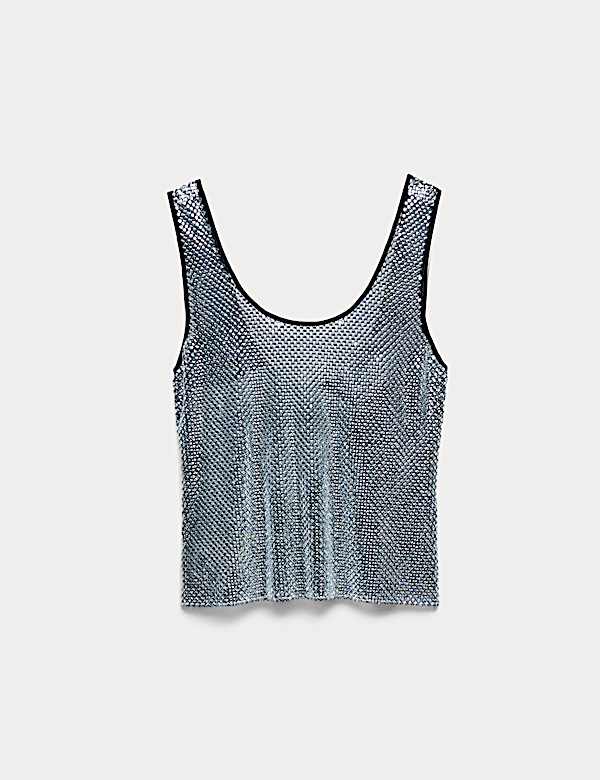 Metallic Embellished Scoop Neck Vest Top - VN