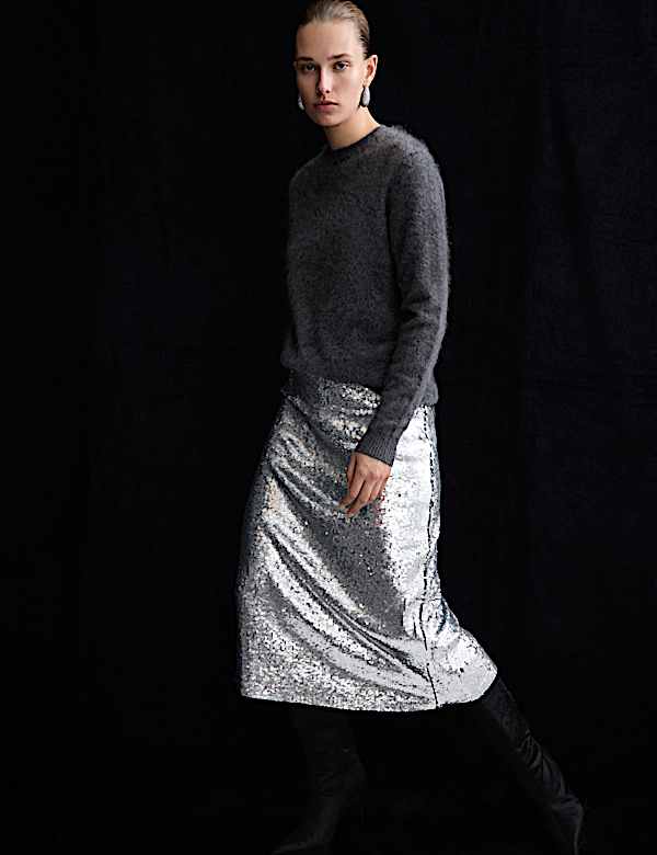 Sequin Midi Column Skirt - NZ