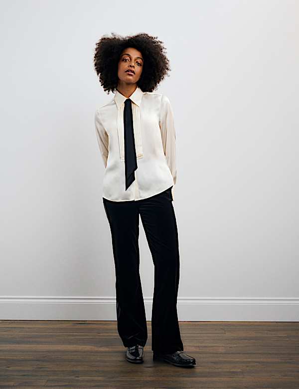 Chemise 100 % soie à détail plissé - LU