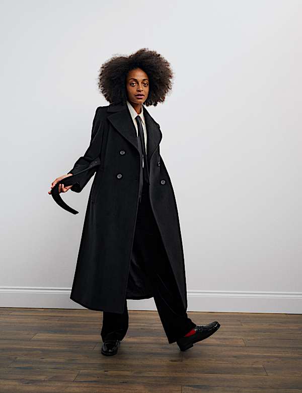 Doppelreihiger Mantel aus reiner Wolle mit Gürtel - DE