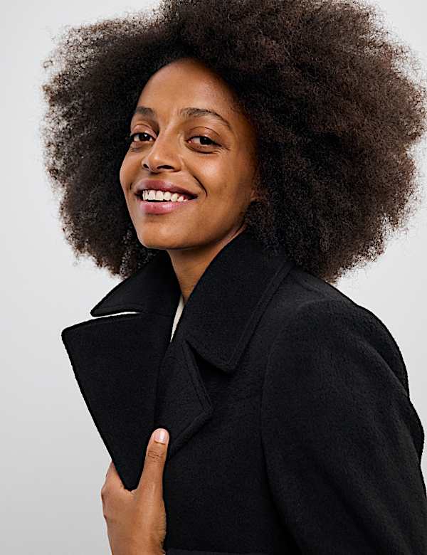 Doppelreihiger Mantel aus reiner Wolle mit Gürtel - DE