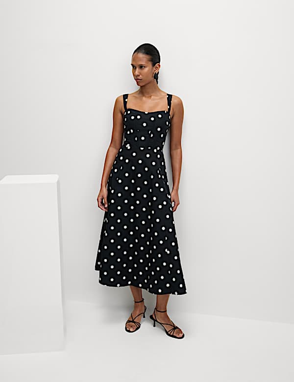 Pure Cotton Floral Corset Midi Skater Dress - CH