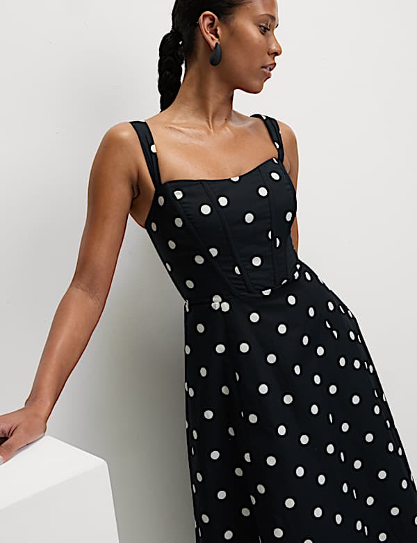 Pure Cotton Floral Corset Midi Skater Dress - CH