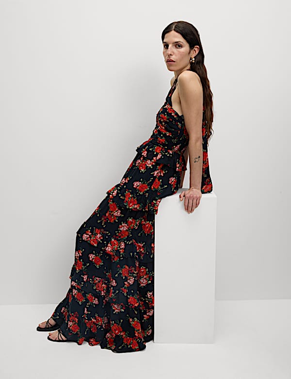 Floral Halterneck Maxi Tiered Dress - RO