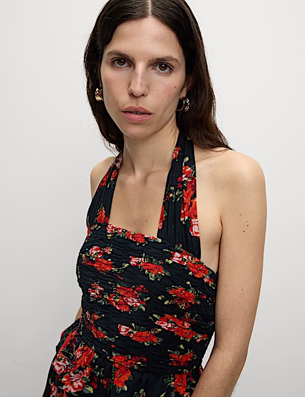 Floral Halterneck Maxi Tiered Dress - RO