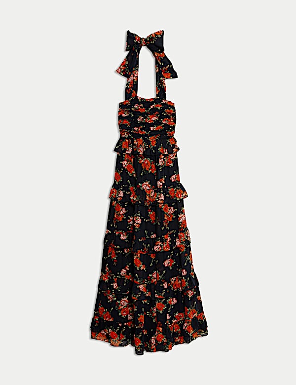 Floral Halterneck Maxi Tiered Dress - RO