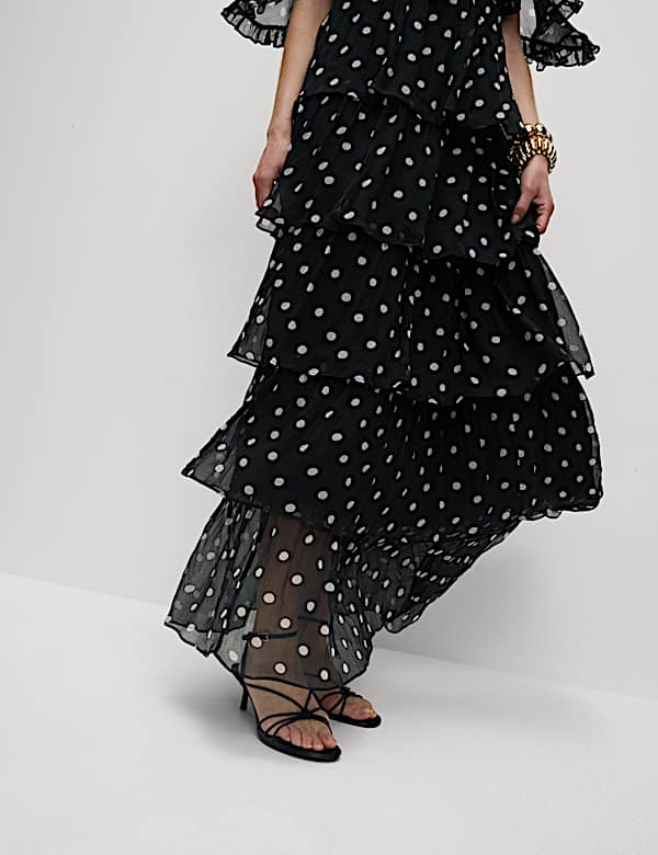 Polka Dot V-Neck Frill Detail Maxi Dress - JE
