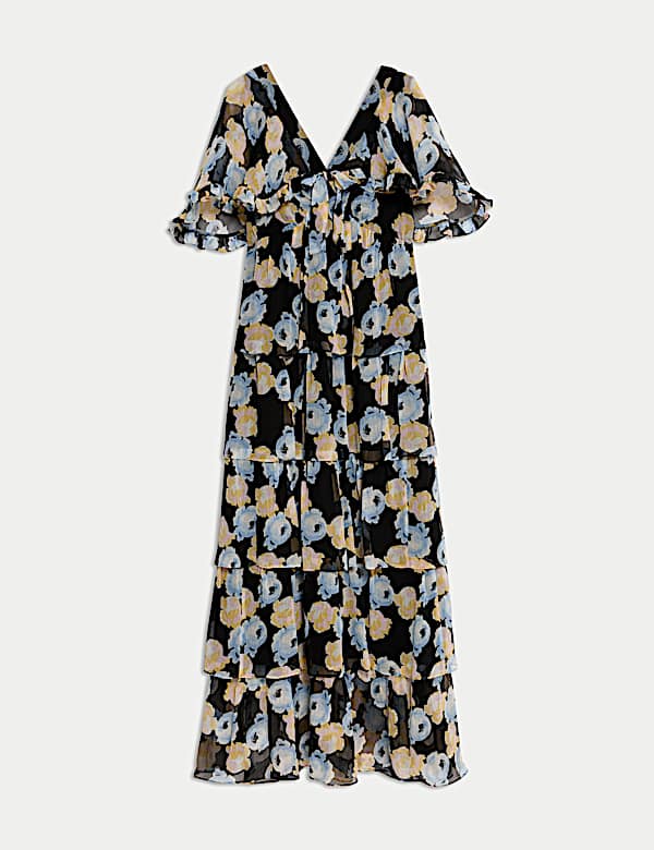 Polka Dot V-Neck Frill Detail Maxi Dress - US