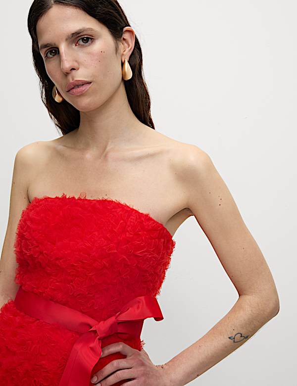 Textured Bow Detail Bardot Mini Dress - LT