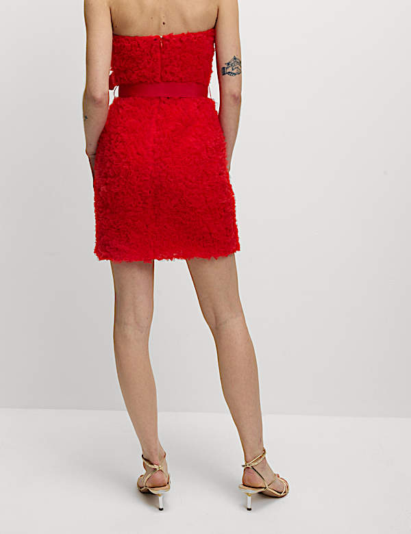 Textured Bow Detail Bardot Mini Dress - LT