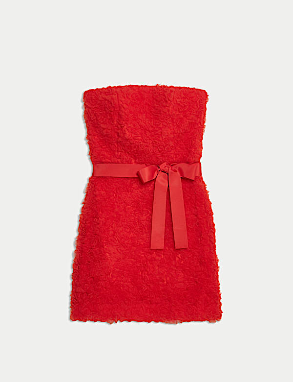 Textured Bow Detail Bardot Mini Dress - LT