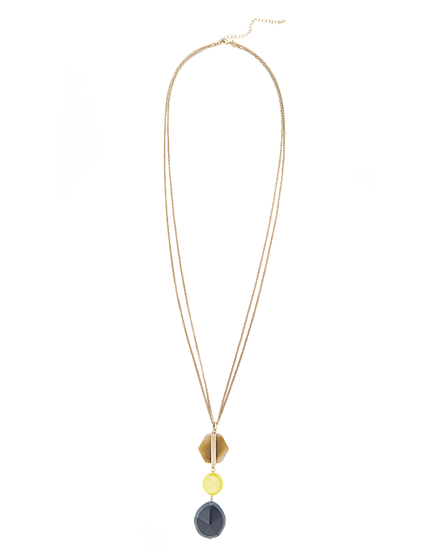 Triple Stone Long Pendant Necklace