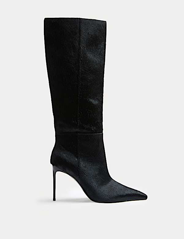 Hair On Leather Stiletto Heel Knee High Boots - NO