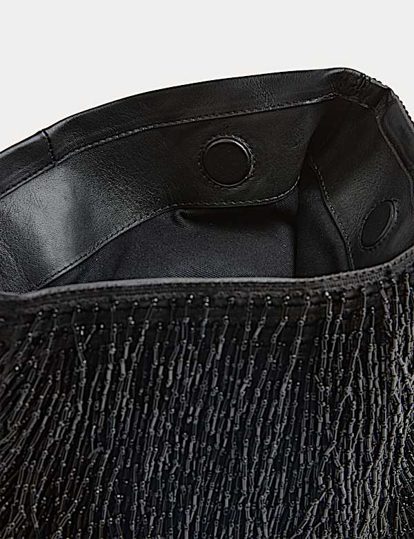 Leather Beaded Underarm Clutch Bag - HU