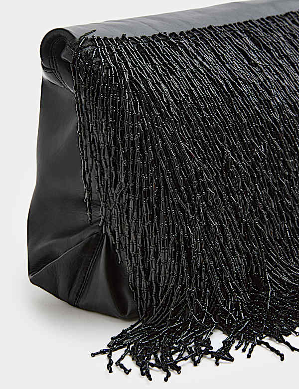 Leather Beaded Underarm Clutch Bag - HU