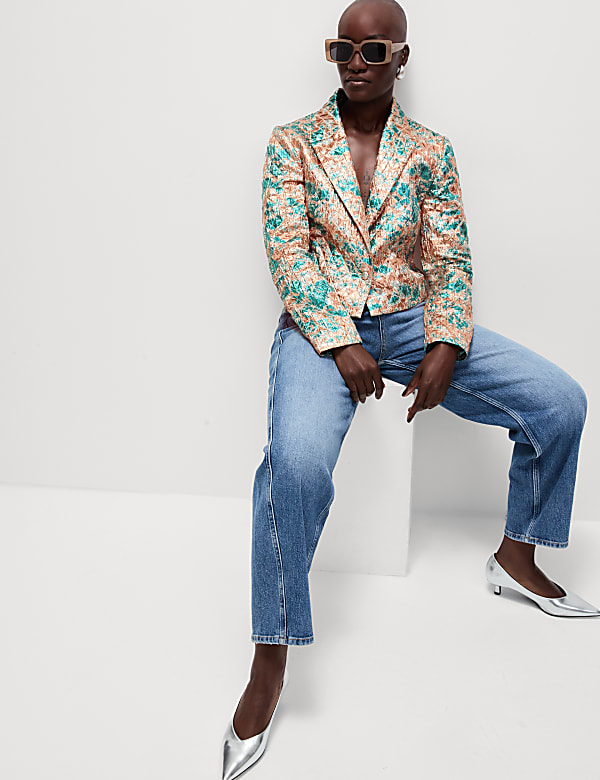 Tailored Metallic Quilted Cropped Blazer - NL