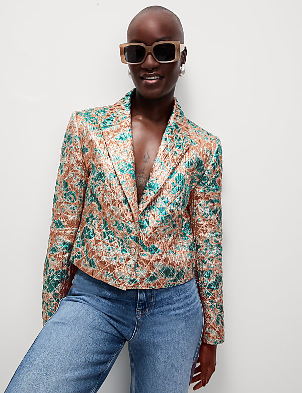 Tailored Metallic Quilted Cropped Blazer - NL