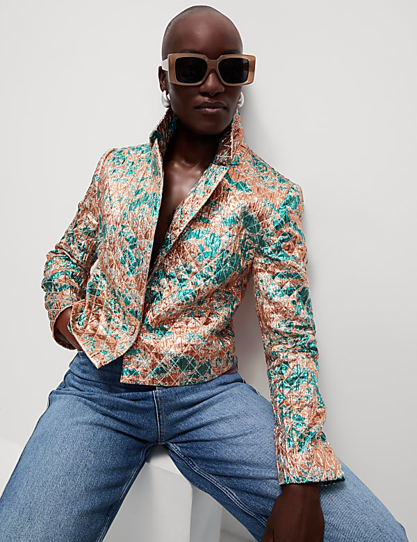 Tailored Metallic Quilted Cropped Blazer - NL