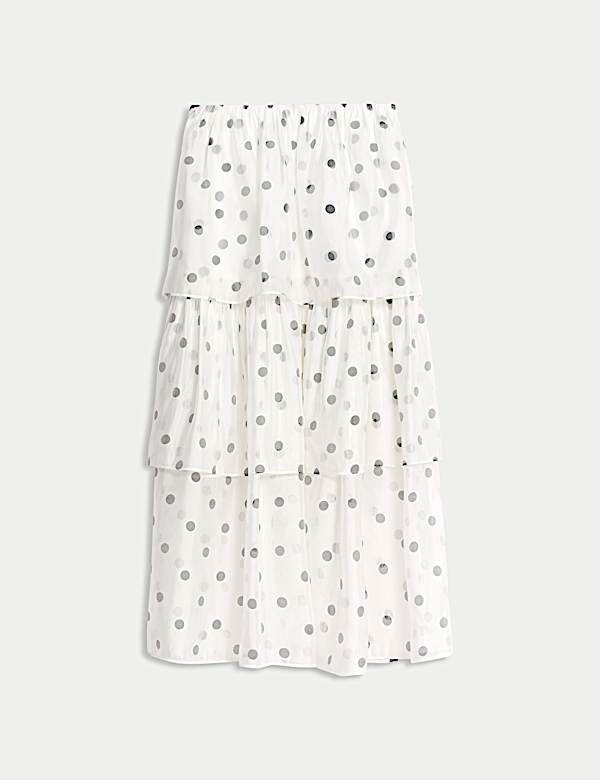 חצאית מידקסי מאורגנזה עם נקודות וסלסולים - IL