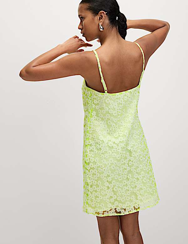 Lace Strappy Mini Slip Dress - AT
