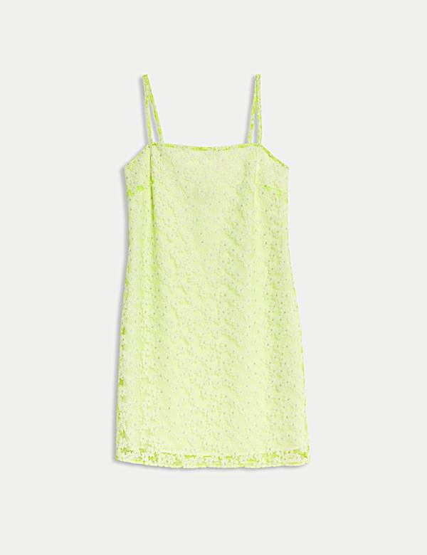 Lace Strappy Mini Slip Dress - AT