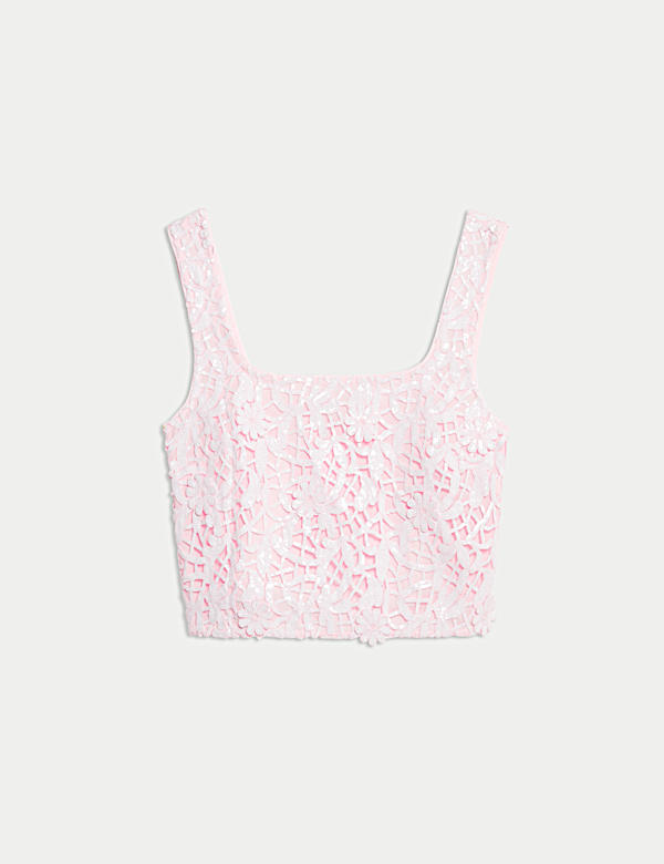 קרופ טופ עם מחשוף מרובע וחיתוכים - IL