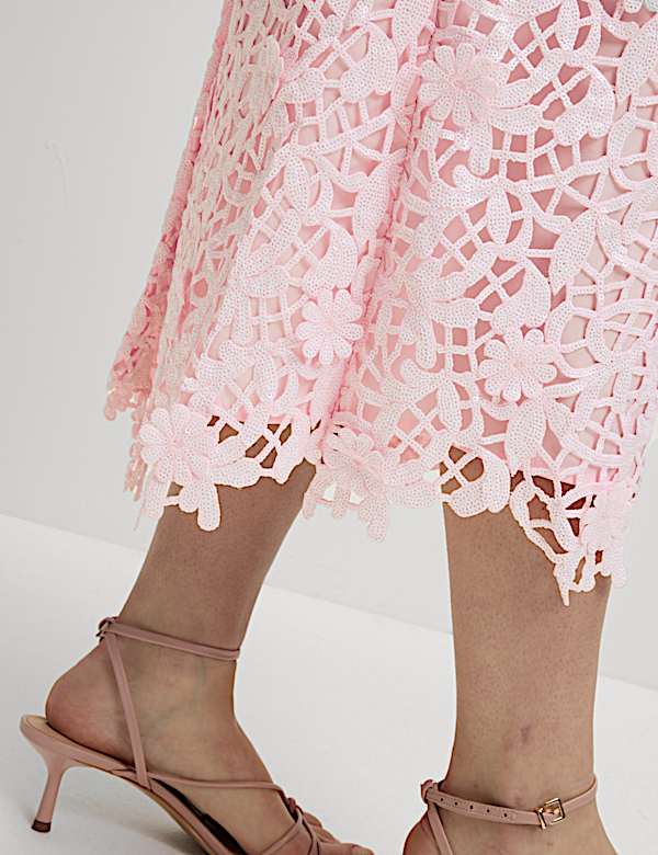 Embellished Cutwork Midaxi Column Skirt - RS