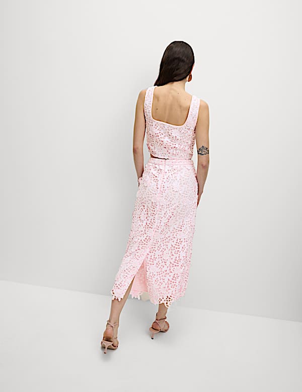 Embellished Cutwork Midaxi Column Skirt - RS