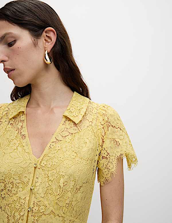 שמלת תה מידי עם כפתורים לכל האורך, כותנה ותחרה - IL