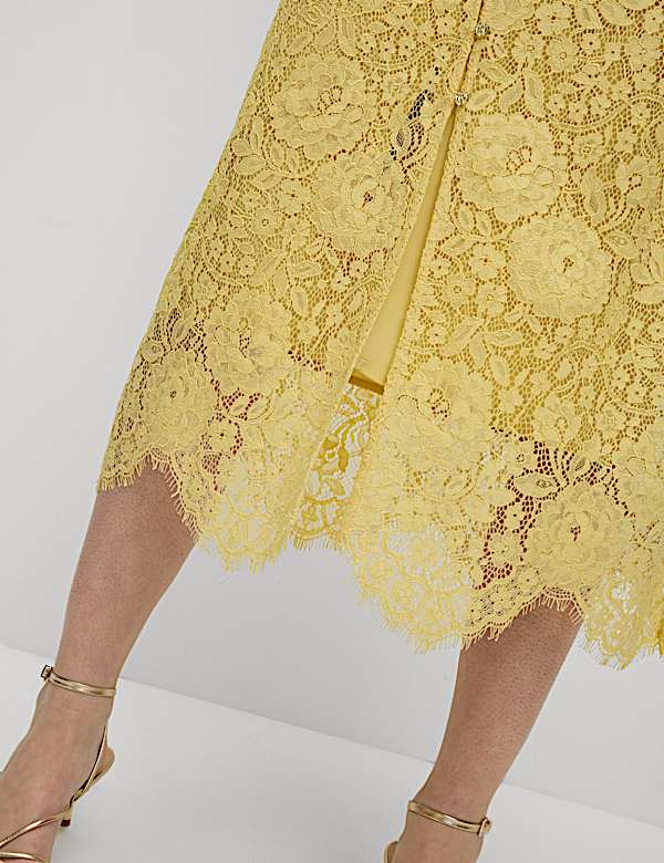 שמלת תה מידי עם כפתורים לכל האורך, כותנה ותחרה - IL