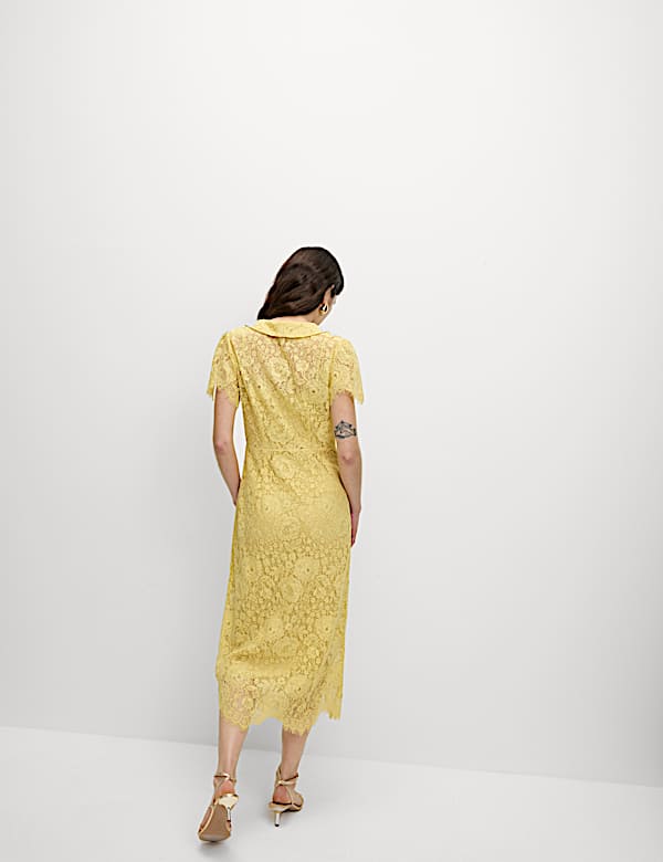 שמלת תה מידי עם כפתורים לכל האורך, כותנה ותחרה - IL