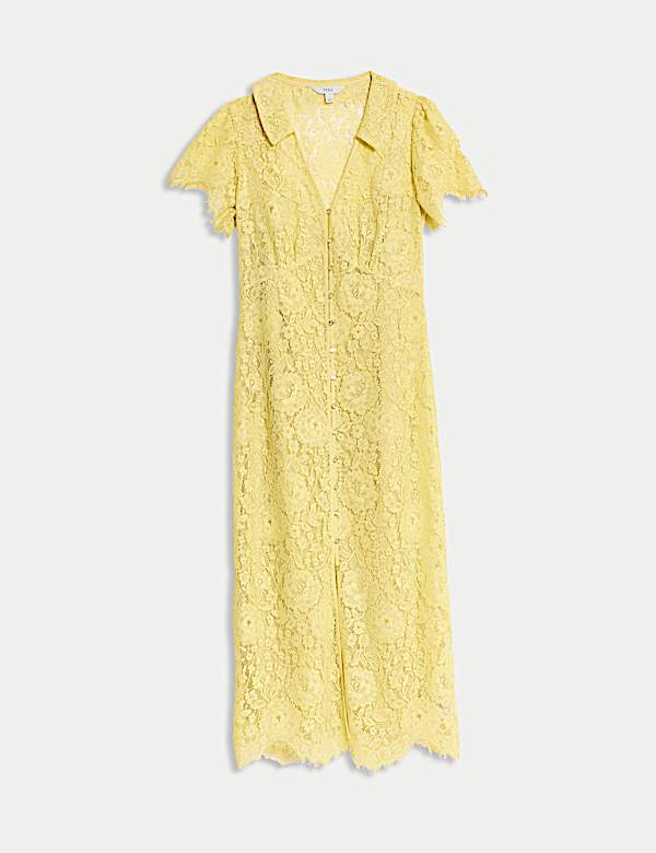 שמלת תה מידי עם כפתורים לכל האורך, כותנה ותחרה - IL