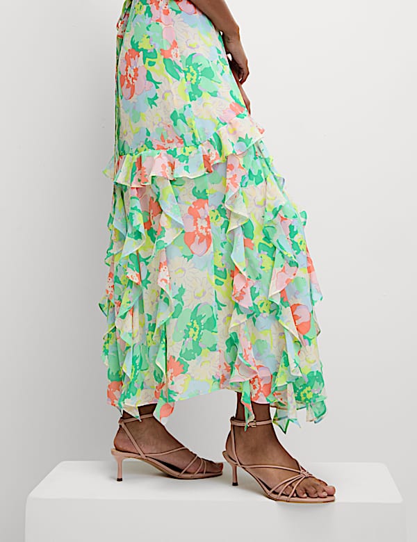 Floral Ruffle Maxi Wrap Dress - BE