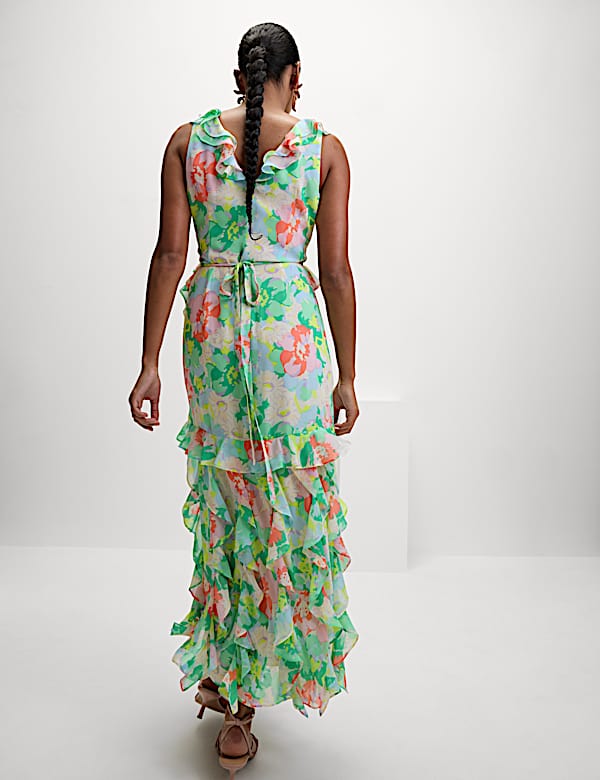 Floral Ruffle Maxi Wrap Dress - BE