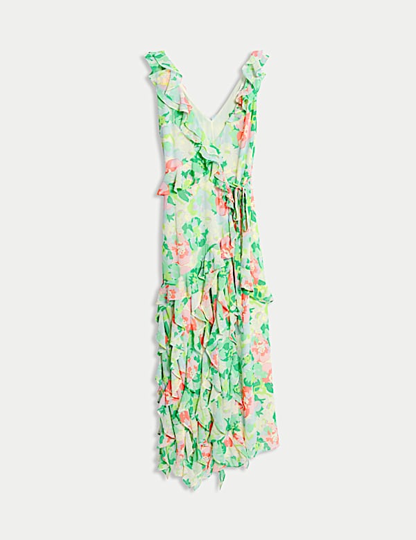 Floral Ruffle Maxi Wrap Dress - BE