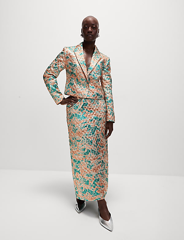 Doorgestikte metallic midaxi-kokerrok - NL