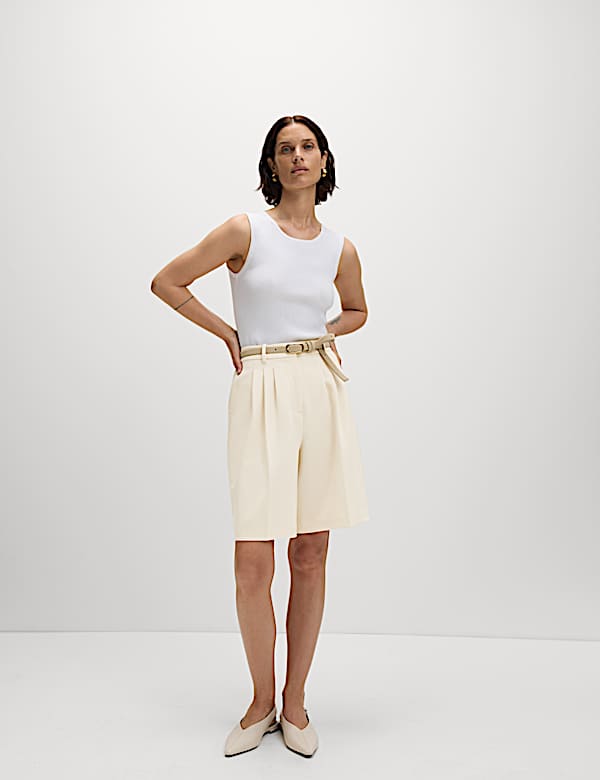 High Waisted Pleat Front Bermuda Shorts - LT