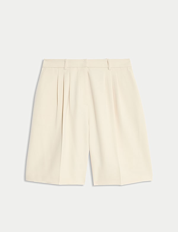 High Waisted Pleat Front Bermuda Shorts - LT