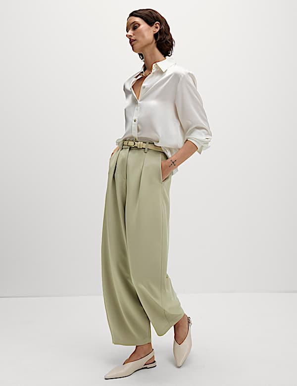 Tailored Pleat Front Barrel Leg Trousers - FI