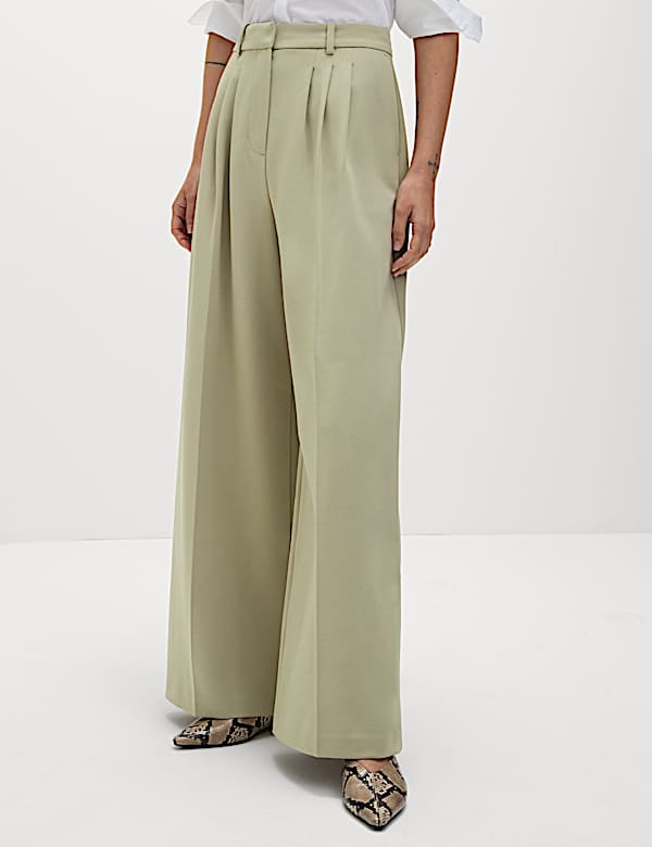 Tailored Pleat Front Wide Leg Trousers - RO