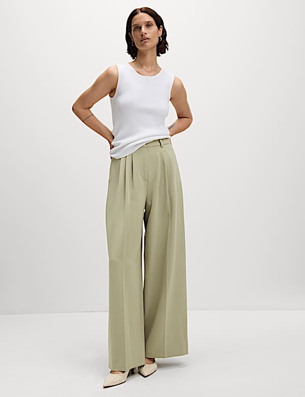 Tailored Pleat Front Wide Leg Trousers - RO