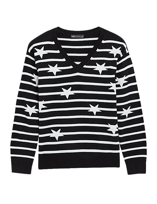 Supersoft Striped Star V-Neck Jumper