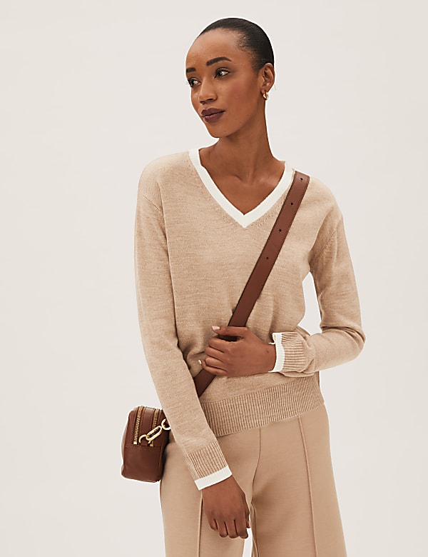 Supersoft Colour Block V-Neck Jumper
